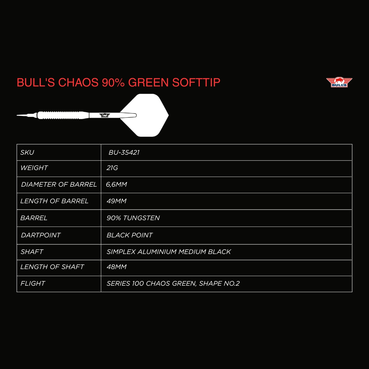 Bull's - Chaos Green 90% 21g Softtip