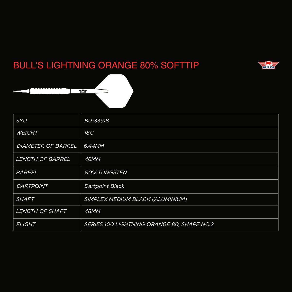 Bull's - Softtip Lightning Orange 80% 18g