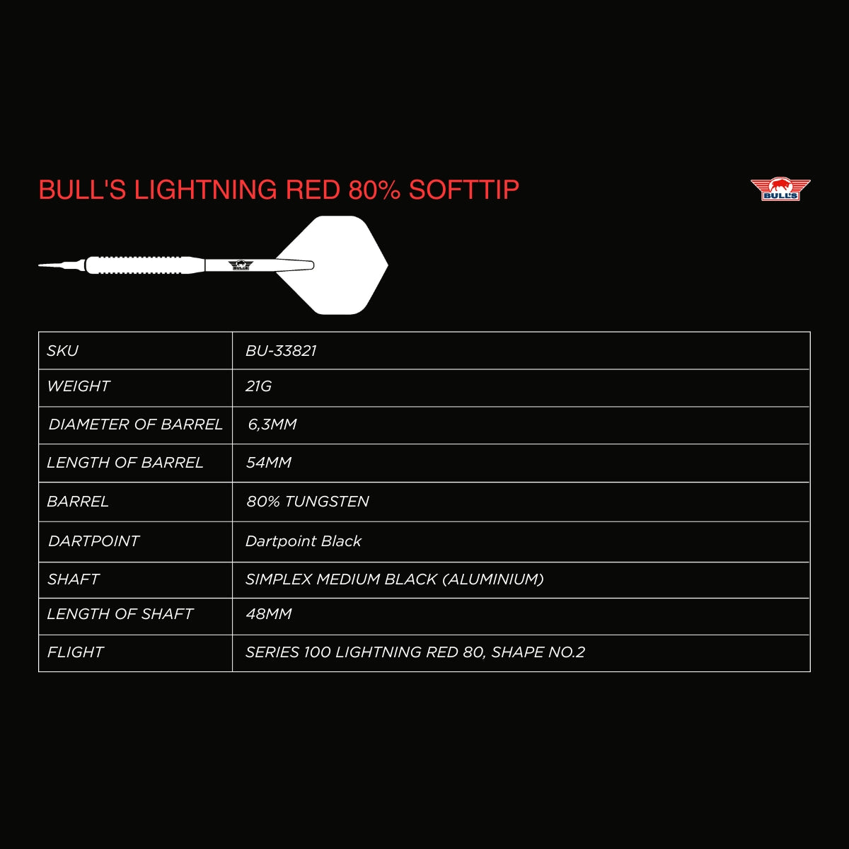 Bull's - Softtip Lightning Red 80% 21g