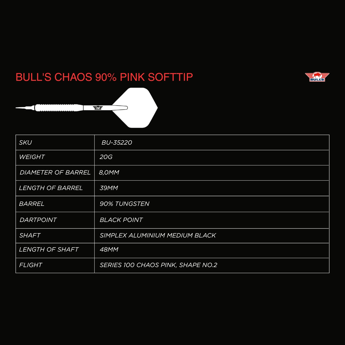 Bull's - Chaos Pink 90% 20 gram Softdart